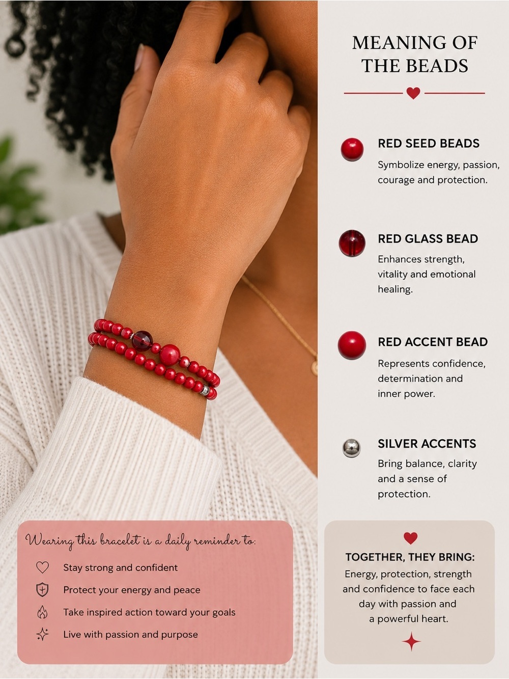 Red Beaded Bracelet Set with Silver Accents